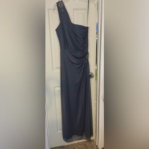 Alex Evenings Size 12 One Shoulder Ruched Mesh Long Maxi Dress